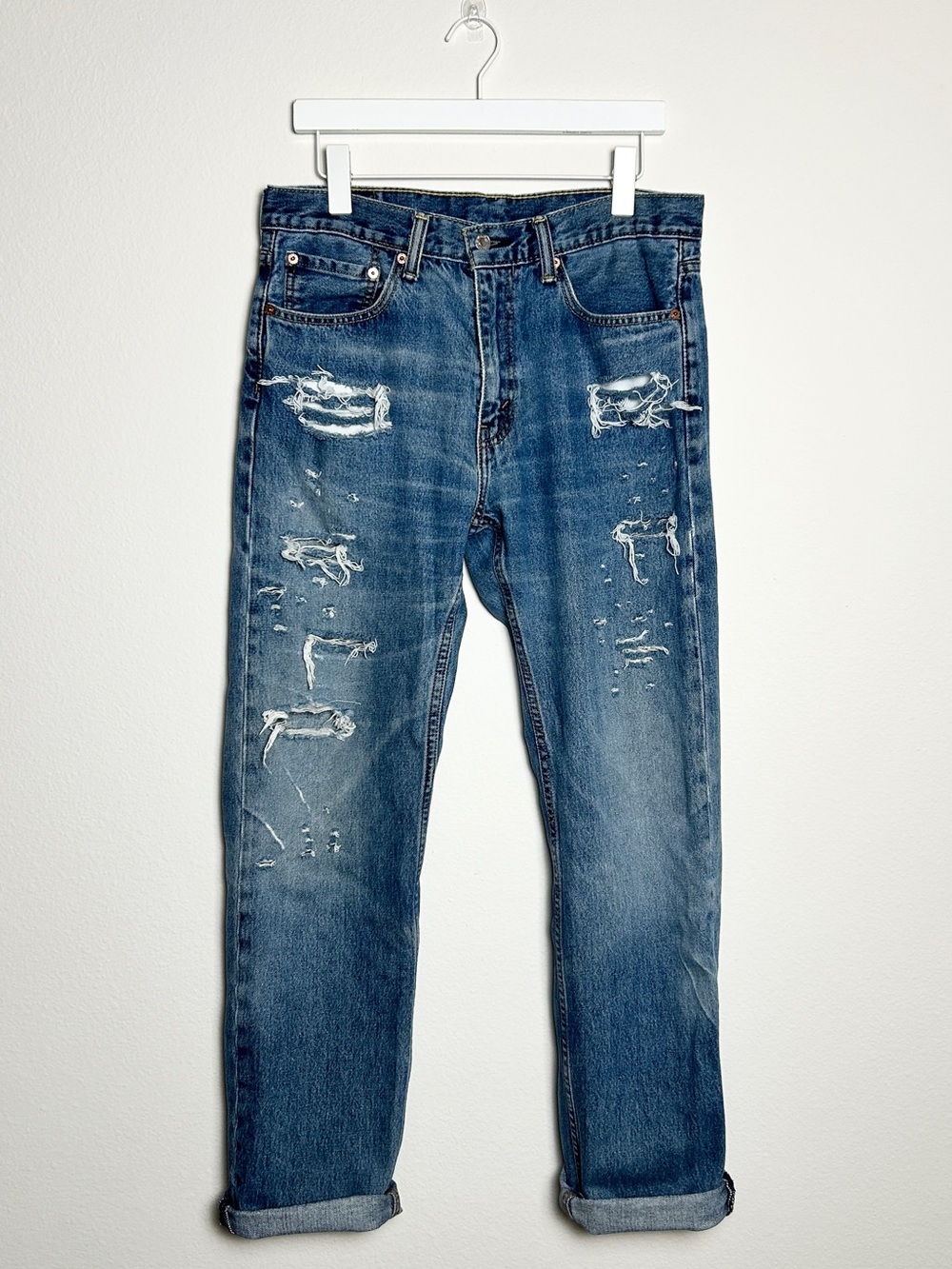 Vintage Y2K Levi’s 505 Distressed Straight Leg Jeans W34 L32 100% Cotton Unisex